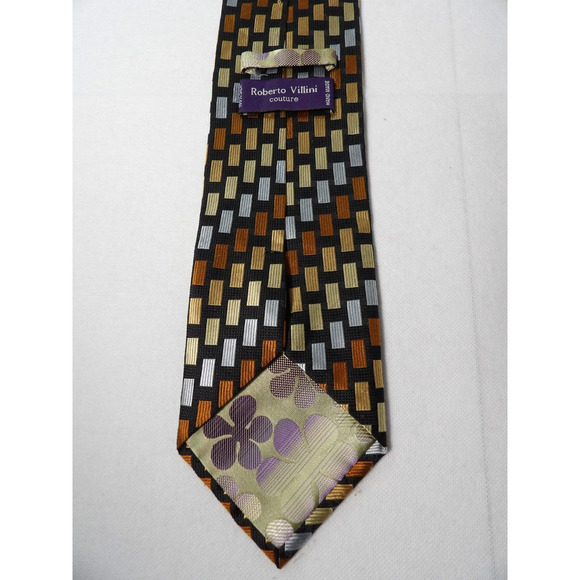 Roberto Villini Couture Mens Neck Tie Silk Geometric Rectangles Hand Made - Picture 3 of 8
